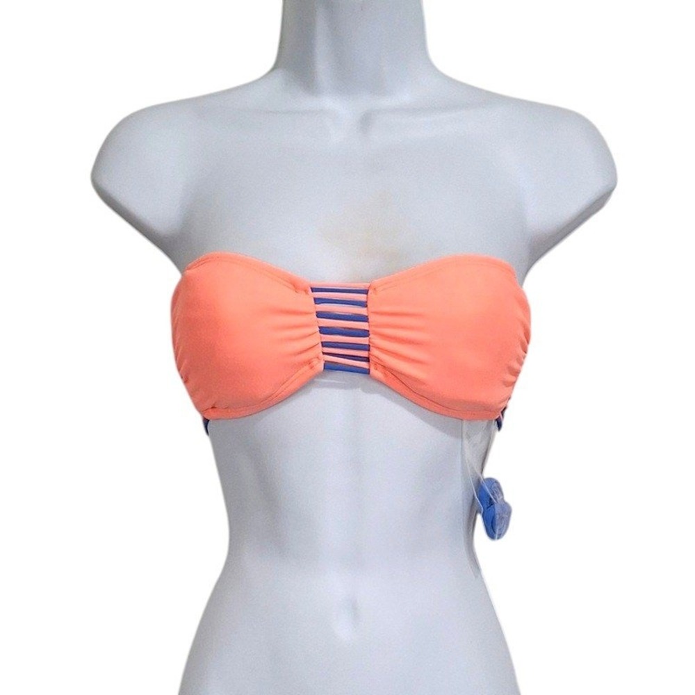 Arizona Jean Co Women Bandeau Bikini Top S Orange Strappy Back Detachable Strap
